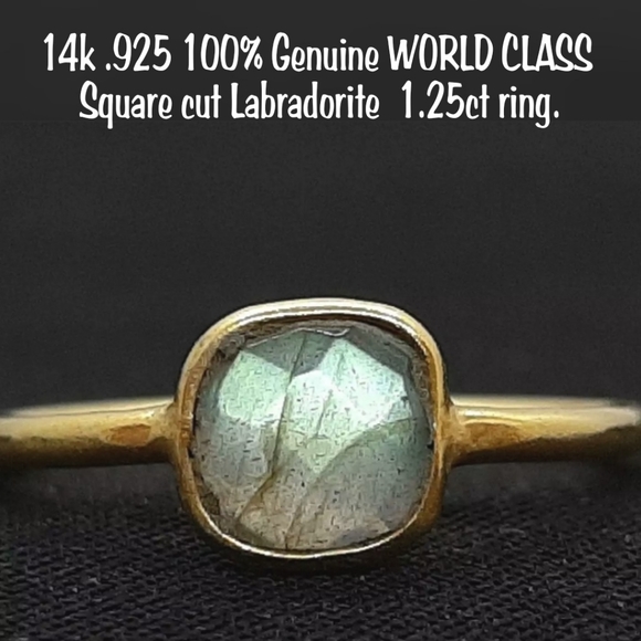 Hand Crafted Jewelry - 14k .925 💯% Genuine WORLD CLASS  Square cut labradorite 1.25ct ring.